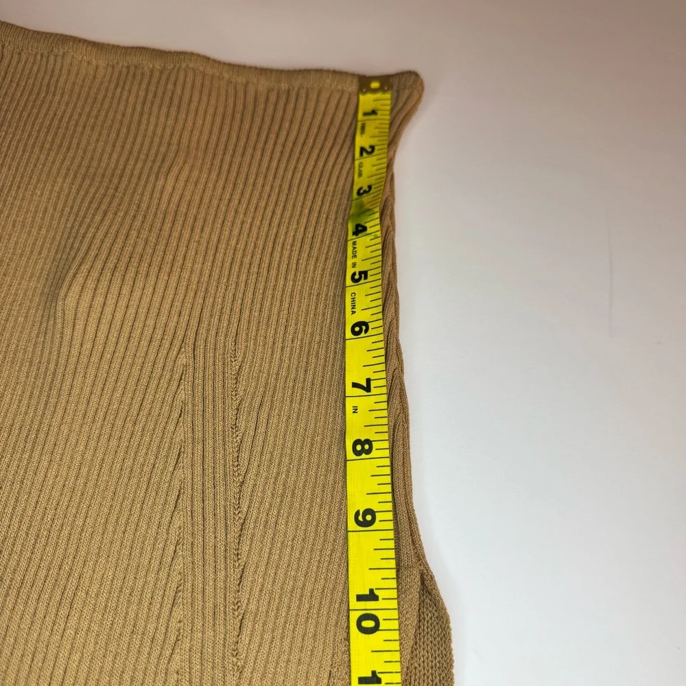 NWT Topshop Tan Ribbed Midi Pencil Skirt with Side Slit Sz4/6 Career Comfy